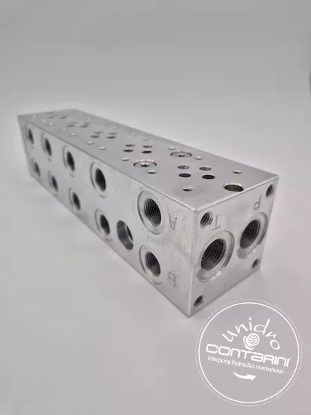 BLOC ALU NG6 4 POSTES - CAVITES LP + By-pass - P-T: 1/2" - A-B: 3/8"