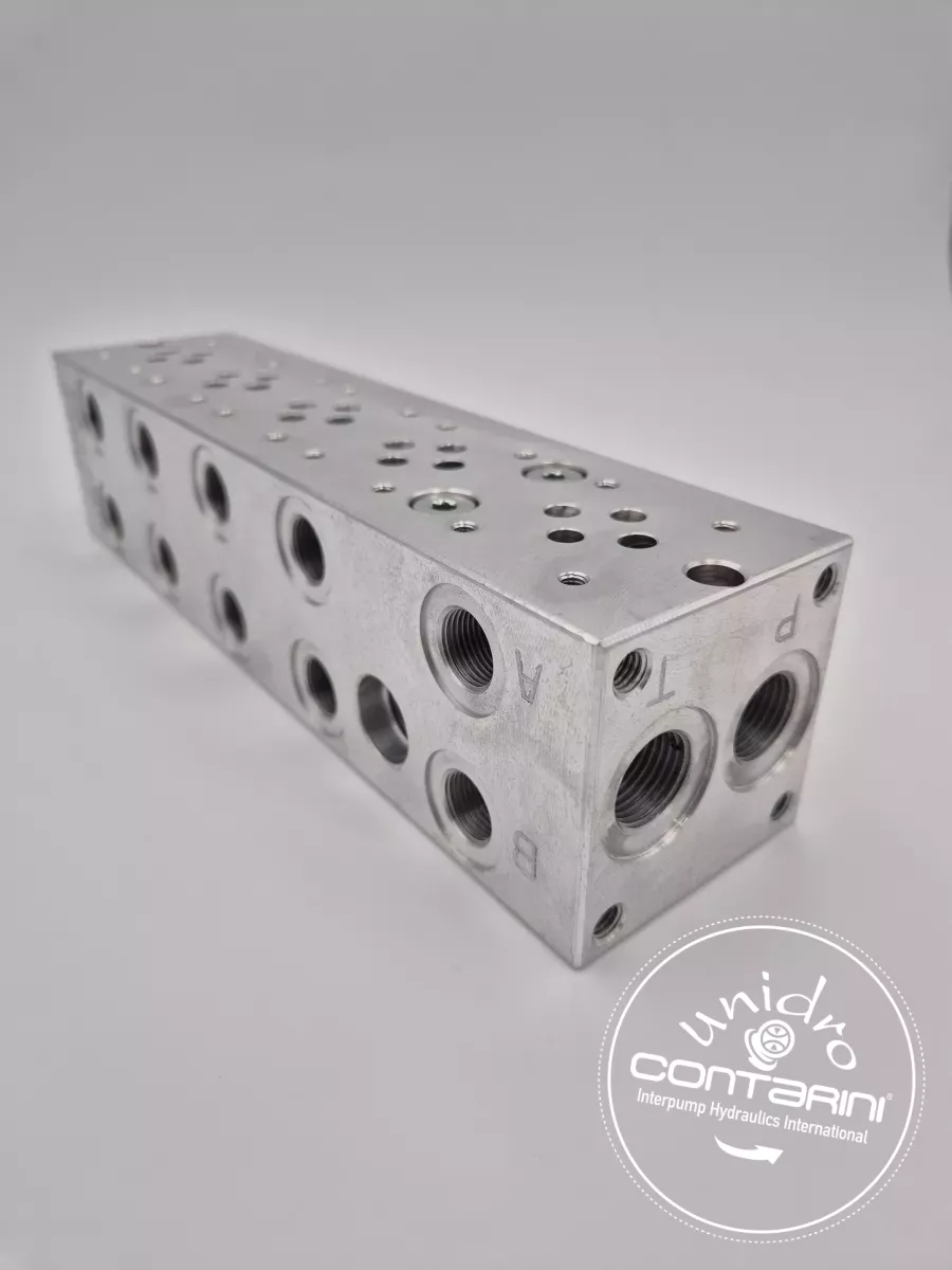 BLOC ALU NG6 4 POSTES - CAVITES LP + By-pass - P-T: 1/2" - A-B: 3/8"